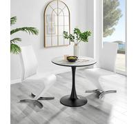 Elina White Marble Effect Scratch Resistant Dining Table & 2 Willow Faux Leather Chairs FurnitureboxUK White One Size