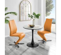 Elina White Marble Effect Scratch Resistant Dining Table & 2 Willow Faux Leather Chairs FurnitureboxUK Mustard One Size