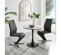 FurnitureboxUK Elina White Marble Effect Scratch Resistant Dining Table & 2 Willow Faux Leather Chairs in Black FurnitureboxUK Black