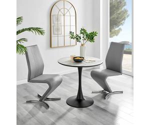 Furnitureboxuk Elina White Marble Effect Scratch Resistant Dining Table & 2 Willow Faux Leather Chairs In Grey Grey