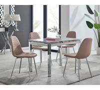 FurnitureboxUK Enna White Glass Extending 4-6 Seater Dining Table & 4 Corona Faux Leather Chairs in Beige FurnitureboxUK Beige
