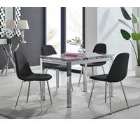 FurnitureboxUK Enna White Glass Extending 4-6 Seater Dining Table & 4 Corona Faux Leather Chairs in Black FurnitureboxUK Black