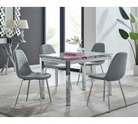 FurnitureboxUK Enna White Glass Extending 4-6 Seater Dining Table & 4 Corona Faux Leather Chairs in Grey FurnitureboxUK Grey