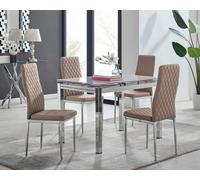 FurnitureboxUK Enna White Glass Extending 4-6 Seater Dining Table & 4 Milan Faux Leather Chairs in Beige FurnitureboxUK Beige