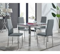 FurnitureboxUK Enna White Glass Extending 4-6 Seater Dining Table & 4 Milan Faux Leather Chairs in Grey FurnitureboxUK Grey