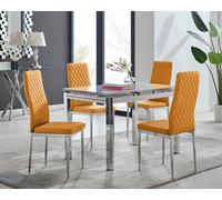 FurnitureboxUK Enna White Glass Extending 4-6 Seater Dining Table & 4 Milan Faux Leather Chairs in Mustard FurnitureboxUK Mustard