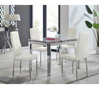 Enna White Glass Extending 4-6 Seater Dining Table and 4 Milan Soft Velvet Chairs FurnitureboxUK Cream One Size