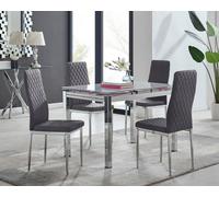 FurnitureboxUK Enna White Glass Extending 4-6 Seater Dining Table & 4 Milan Soft Velvet Chairs in Grey FurnitureboxUK Grey