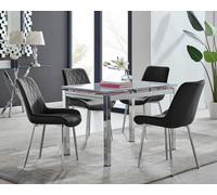 Enna White Glass Extending Dining Table With Four Pesaro Silver Leg Chairs - Black