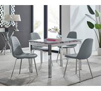 Furnitureboxuk Enna White Glass Extending 4-6 Seater Dining Table And 4 Corona Faux Leather Chairs In Grey Grey One Size