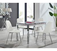 Furnitureboxuk Enna White Glass Extending 4-6 Seater Dining Table And 4 Corona Faux Leather Chairs White One Size