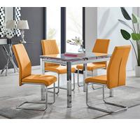 Furnitureboxuk Enna White Glass Extending 4-6 Seater Dining Table And 4 Lorenzo Faux Leather Chairs In Mustard Mustard One Size