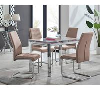 Furnitureboxuk Enna White Glass Extending 4-6 Seater Dining Table And 4 Lorenzo Faux Leather Chairs In Beige Beige One Size