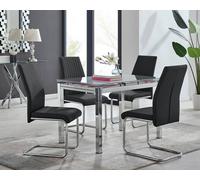Furnitureboxuk Enna White Glass Extending 4-6 Seater Dining Table And 4 Lorenzo Faux Leather Chairs In Black Black One Size