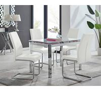 Furnitureboxuk Enna White Glass Extending 4-6 Seater Dining Table And 4 Lorenzo Faux Leather Chairs White One Size
