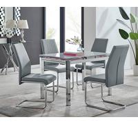 Furnitureboxuk Enna White Glass Extending 4-6 Seater Dining Table And 4 Lorenzo Faux Leather Chairs In Grey Grey One Size