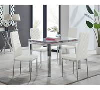 Furnitureboxuk Enna White Glass Extending 4-6 Seater Dining Table And 4 Milan Faux Leather Chairs