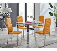 Furnitureboxuk Enna White Glass Extending 4-6 Seater Dining Table And 4 Milan Faux Leather Chairs In Mustard Mustard One Size