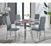 Furnitureboxuk Enna White Glass Extending 4-6 Seater Dining Table And 4 Milan Faux Leather Chairs In Grey Grey One Size