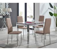 Furnitureboxuk Enna White Glass Extending 4-6 Seater Dining Table And 4 Milan Faux Leather Chairs In Beige Beige One Size