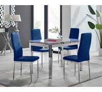 Enna White Glass Extending 4-6 Seater Dining Table and 4 Milan Soft Velvet Chairs FurnitureboxUK Navy One Size
