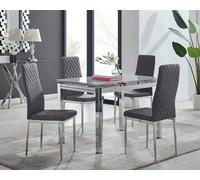Furnitureboxuk Enna White Glass Extending 4-6 Seater Dining Table And 4 Milan Soft Velvet Chairs In Grey Grey One Size
