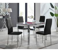 Furnitureboxuk Enna White Glass Extending 4-6 Seater Dining Table And 4 Milan Soft Velvet Chairs In Black Black One Size