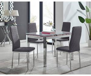 Furnitureboxuk Enna White Glass Extending 4-6 Seater Dining Table And 4 Milan Soft Velvet Chairs In Grey Grey One Size