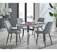 Enna White Glass Extending Dining Table With Four Pesaro Silver Leg Chairs - Grey