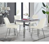 FurnitureboxUK Enna White Glass Extending 4-6 Seater Dining Table & 4 Pesaro Soft Velvet Chairs in Cream FurnitureboxUK Cream