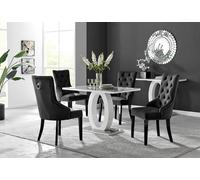 Furniturebox Giovani Rectangular 4 Seat White High Gloss Unique Halo Dining Table Grey Glass Top 4 Black Velvet Black Leg Belgravia Chairs