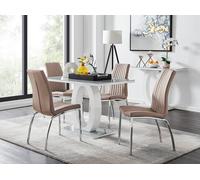 Giovani 4 Grey Dining Table & 4 Isco Chairs FurnitureboxUK Beige One Size