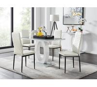 Giovani Grey Dining Table With Four Milan Black Leg Chairs - White