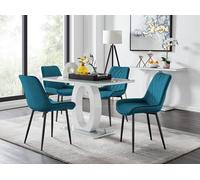 FurnitureboxUK Giovani 4 Grey Dining Table & 4 Pesaro Black Leg Chairs in Blue FurnitureboxUK Blue