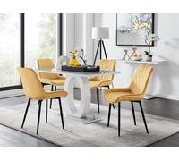 Giovani Grey Dining Table with Four Pesaro Black Leg Chairs - Mustard