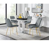 Giovani 4 Grey Dining Table & 4 Pesaro Gold Leg Chairs FurnitureboxUK Grey One Size