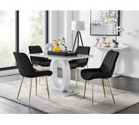 Giovani 4 Grey Dining Table & 4 Pesaro Gold Leg Chairs FurnitureboxUK Black One Size