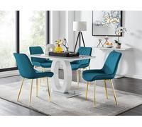 Furnitureboxuk Giovani 4 Grey Dining Table & 4 Pesaro Gold Leg Chairs In Blue Blue One Size