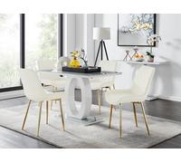 Giovani 4 Grey Dining Table & 4 Pesaro Gold Leg Chairs FurnitureboxUK Cream One Size