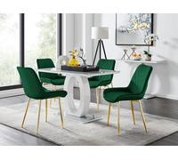 FurnitureboxUK Giovani 4 Grey Dining Table & 4 Pesaro Gold Leg Chairs in Green FurnitureboxUK Green
