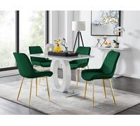Giovani 4 Grey Dining Table & 4 Pesaro Gold Leg Chairs FurnitureboxUK Green One Size