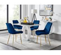 FurnitureboxUK Giovani 4 Grey Dining Table & 4 Pesaro Gold Leg Chairs in Navy FurnitureboxUK Navy