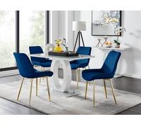 Giovani 4 Grey Dining Table & 4 Pesaro Gold Leg Chairs FurnitureboxUK Navy One Size
