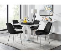 Giovani Grey Dining Table With Four Pesaro Silver Leg Chairs - Black