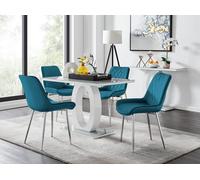 Furnitureboxuk Giovani 4 Grey Dining Table & 4 Pesaro Silver Leg Chairs In Blue Blue One Size