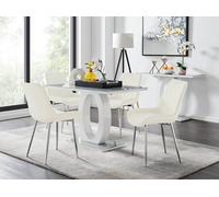 Giovani Grey Dining Table With Four Pesaro Silver Leg Chairs - Cream