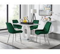 FurnitureboxUK Giovani 4 Grey Dining Table & 4 Pesaro Silver Leg Chairs in Green FurnitureboxUK Green