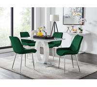 Giovani Grey Dining Table With Four Pesaro Silver Leg Chairs - Green
