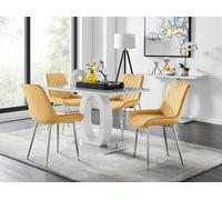 Giovani Grey Dining Table With Four Pesaro Silver Leg Chairs - Mustard