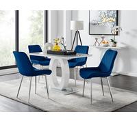 FurnitureboxUK Giovani 4 Grey Dining Table & 4 Pesaro Silver Leg Chairs in Navy FurnitureboxUK Navy